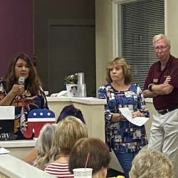 Candidate Jessica Martinez addressing the crowd – lots of inspirational thoughts HQ Grand Opening 9/7/2024 – 56 AD candidate Jessica Martinez addressing the crowd – lots of inspirational thoughts
