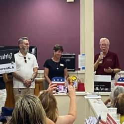 Whittier Mayor Joe Vinatieri speaking, with Council members Martinez and Warner “on deck” HQ Grand Opening 9/7/2024 – Whittier Mayor Joe Vinatieri speaking, with Council members Martinez and Warner on deck